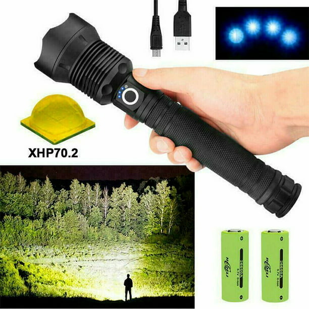 Ultra Powerful XHP70.2 LED Flashlight USB Rechargeable Tactical Lamp Zoom Torch 